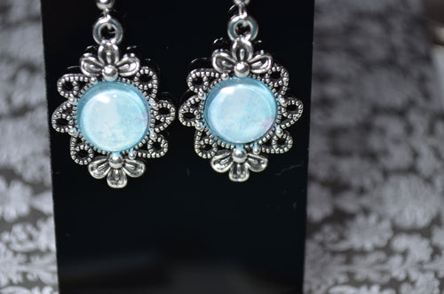 Filigree Vintage Style Photo Earrings - Abstract Blue