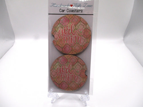 2 MDF Car Coasters - Pink Patterned 