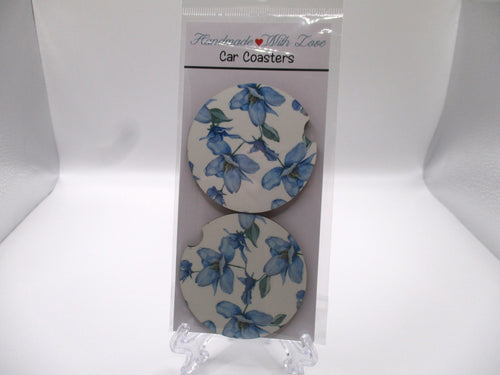 2 MDF Car Coasters - Blue Flower