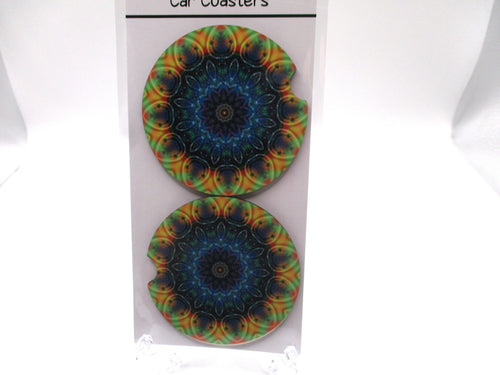 2 MDF Car Coasters - Colorful Mandala