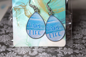 Teardrop Photo Resin Earrings - "Lake Life" with dock and lake background