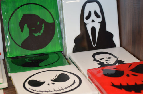 Set of 4 Resin Halloween Tile Coasters - Wednesday October 8th 2025 11:00AM