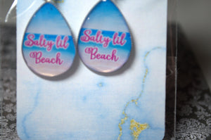 Teardrop Photo Resin Earrings - "Salty Lil Beach" with beach background