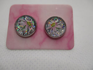 10MM Hypoallergenic Stainless-Steel Small Light Pink Flower With Some Glitter Stud Earrings (Not a real dried flower)