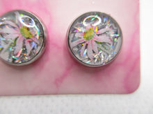 Load image into Gallery viewer, 10MM Hypoallergenic Stainless-Steel Small Light Pink Flower With Some Glitter Stud Earrings (Not a real dried flower)