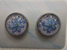 Load image into Gallery viewer, 10MM Hypoallergenic Stainless-Steel Small Blue Flower With Some Glitter Stud Earrings (Not a real dried flower)