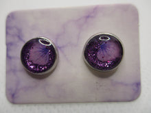 Load image into Gallery viewer, 8MM Hypoallergenic Stainless-Steel Small Purple Petal With Some Glitter Stud Earrings (Not a real dried flower)