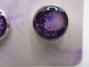 8MM Hypoallergenic Stainless-Steel Small Purple Petal With Some Glitter Stud Earrings (Not a real dried flower)