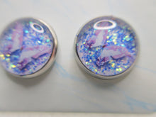 Load image into Gallery viewer, 10MM Hypoallergenic Stainless-Steel Small Purple Butterfly With Some Glitter Stud Earrings (Not a real dried flower)