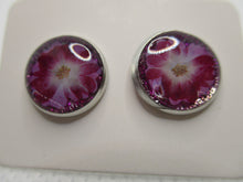 Load image into Gallery viewer, 12MM Hypoallergenic Stainless-Steel Small Magenta Flower With Some Glitter Stud Earrings (Not a real dried flower)