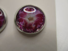 Load image into Gallery viewer, 12MM Hypoallergenic Stainless-Steel Small Magenta Flower With Some Glitter Stud Earrings (Not a real dried flower)