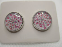 Load image into Gallery viewer, 12MM Hypoallergenic Stainless-Steel Small Pink Flower Stud Earrings (Not a real dried flower)