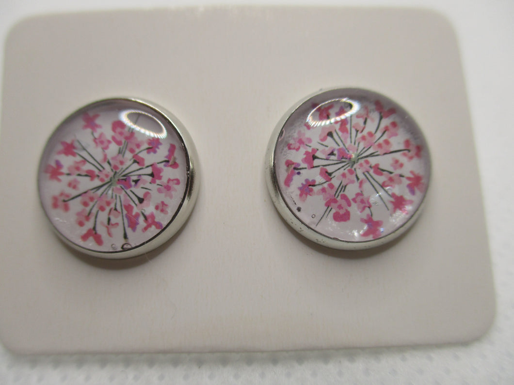 12MM Hypoallergenic Stainless-Steel Small Pink Flower Stud Earrings (Not a real dried flower)