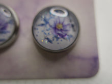 Load image into Gallery viewer, 10MM Hypoallergenic Stainless-Steel Small Purple Flower With Some Glitter Stud Earrings (Not a real dried flower)