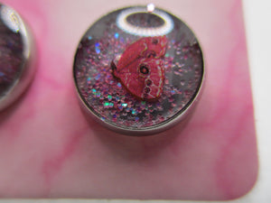10MM Hypoallergenic Stainless-Steel Small Bright Pink Butterfly With Some Glitter Stud Earrings (Not a real butterfly)