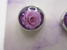 Load image into Gallery viewer, 8MM Hypoallergenic Stainless-Steel Small Purple Rose With Some Glitter Stud Earrings (Not a real dried flower)