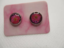Load image into Gallery viewer, 8MM Hypoallergenic Stainless-Steel Small Dark Pink Flower With Some Glitter Stud Earrings (Not a real dried flower)