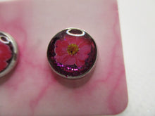 Load image into Gallery viewer, 8MM Hypoallergenic Stainless-Steel Small Dark Pink Flower With Some Glitter Stud Earrings (Not a real dried flower)