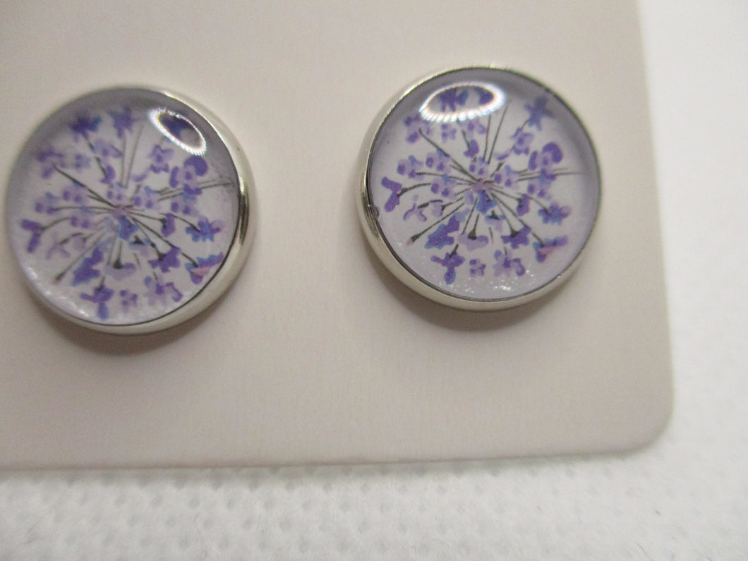 12MM Hypoallergenic Stainless-Steel Small Purple Flower Stud Earrings (Not a real dried flower)