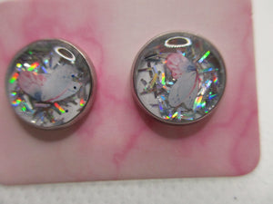 10MM Hypoallergenic Stainless-Steel Small Pink Butterfly With Some Glitter Stud Earrings (Not a real dried flower)
