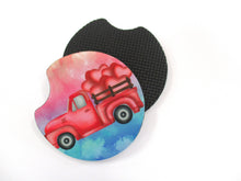 Load image into Gallery viewer, Set of 2 Absorbent Neoprene Rubber Car Coasters -  Sublimated Truck With Hearts