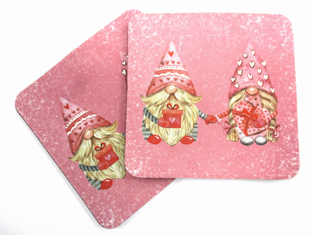 Set of 2 Absorbent Neoprene Square Coasters For Home/RV- Valentine Gnome Couple