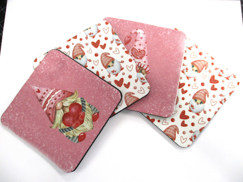 Set of 4 Absorbent Neoprene Square Coasters For Home/RV- Valentine Gnome