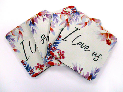 Set of 4 Absorbent Neoprene Square Coasters For Home/RV- I Love Us