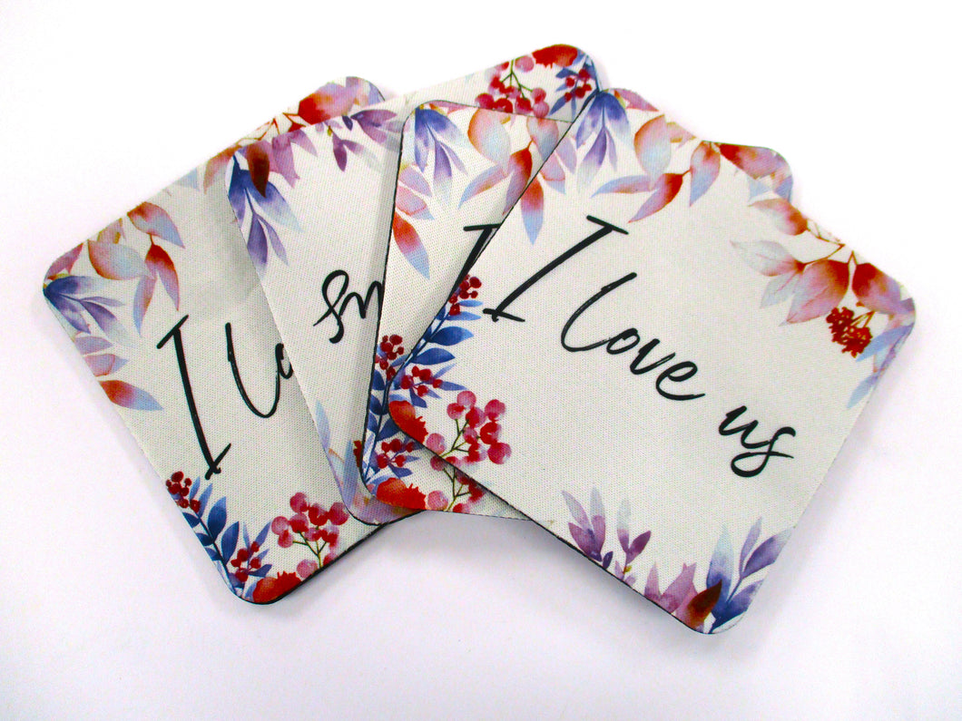 Set of 4 Absorbent Neoprene Square Coasters For Home/RV- I Love Us