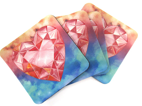 Set of 4 Absorbent Neoprene Square Coasters For Home/RV- Crystal Heart