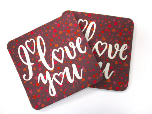 Set of 2 Absorbent Neoprene Square Coasters For Home/RV- I Love You