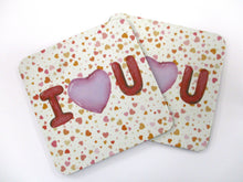 Load image into Gallery viewer, Set of 2 Absorbent Neoprene Square Coasters For Home/RV- I Heart U