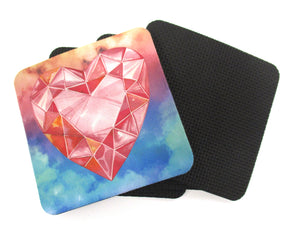 Set of 4 Absorbent Neoprene Square Coasters For Home/RV- Crystal Heart